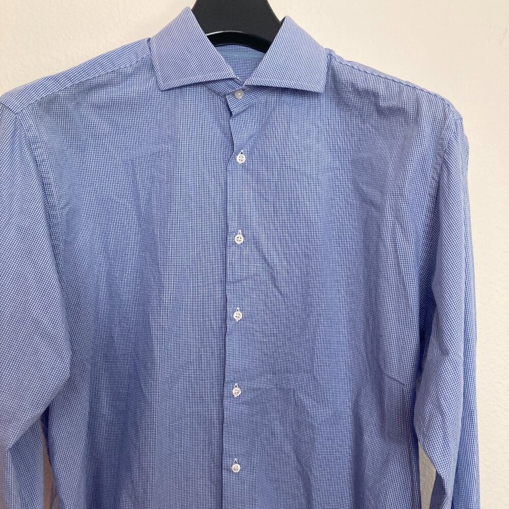 Men's J. Peterman Men's Blue/White Check Shirt with French Cuffs
